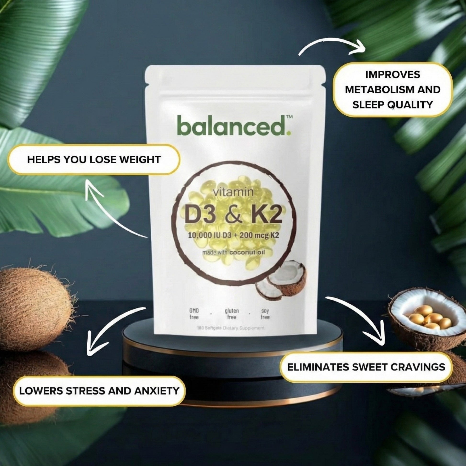 High-Potency Vitamin D3 & K2 Softgels Balanced™
